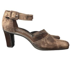 Franco Sarto Brown Leather Block Heel With Adjustable Ankle Strap Size 10 EUC